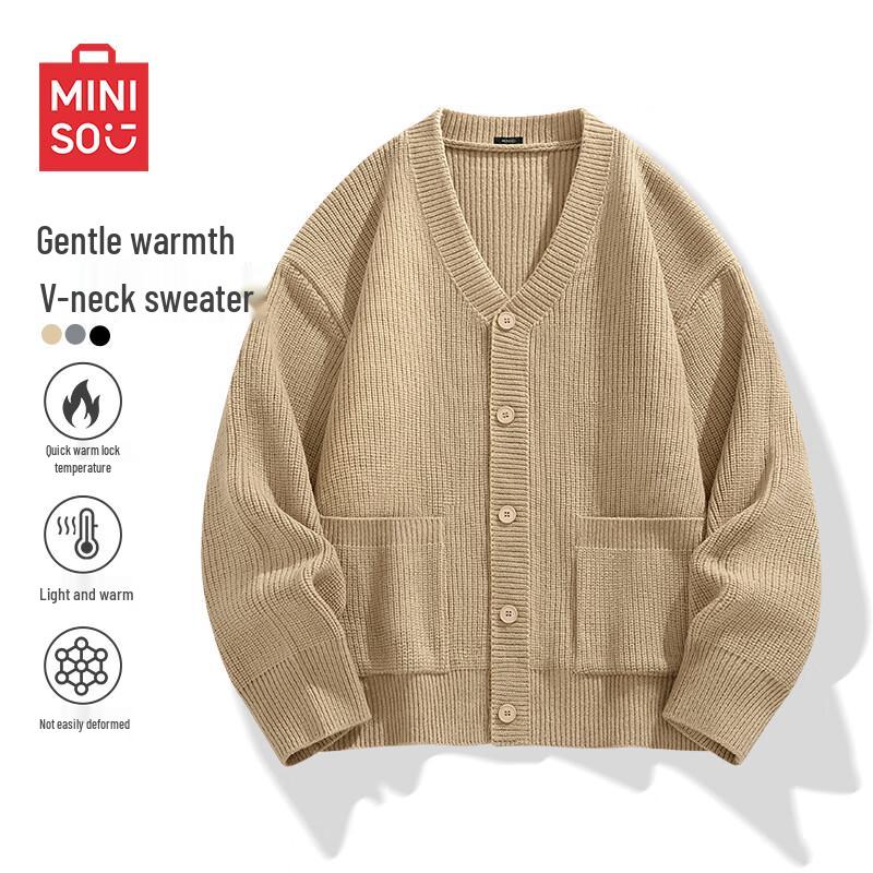 MINISO Men's V-Neck Slouchy Knit Sweater