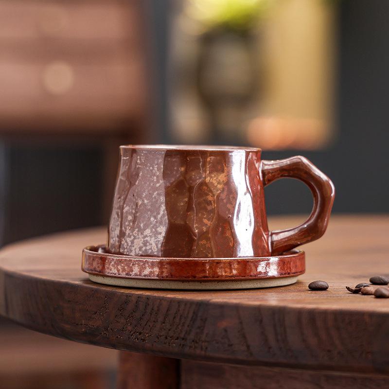 Kiln-Changed Ceramic Coffee Cup And Saucer Set Creative Retro Cup Afternoon Tea Mug