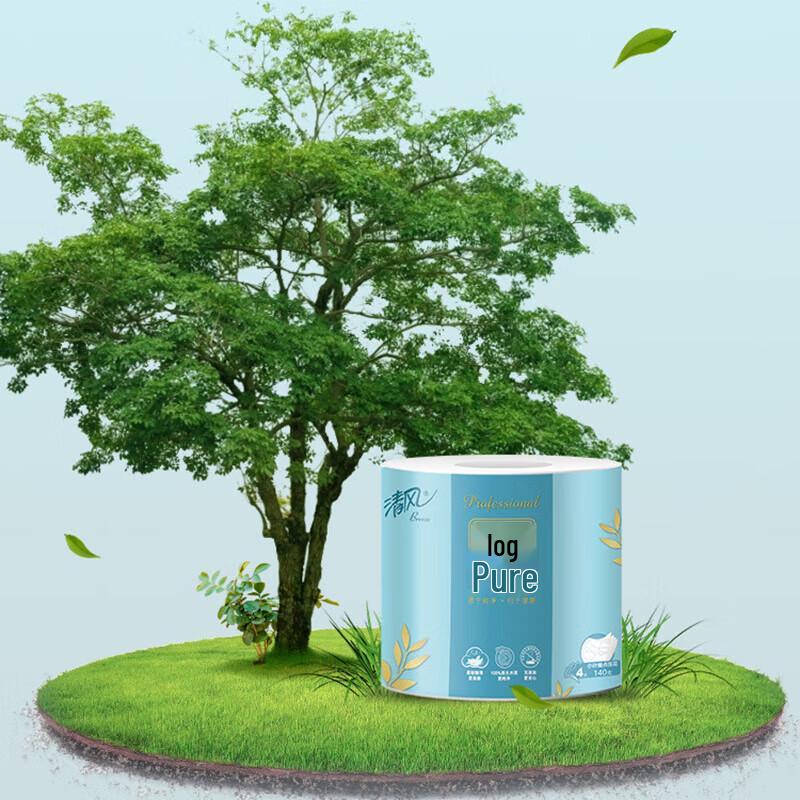 Qingfeng Original Wood Pure 4-Ply Toilet Paper, 24 Rolls