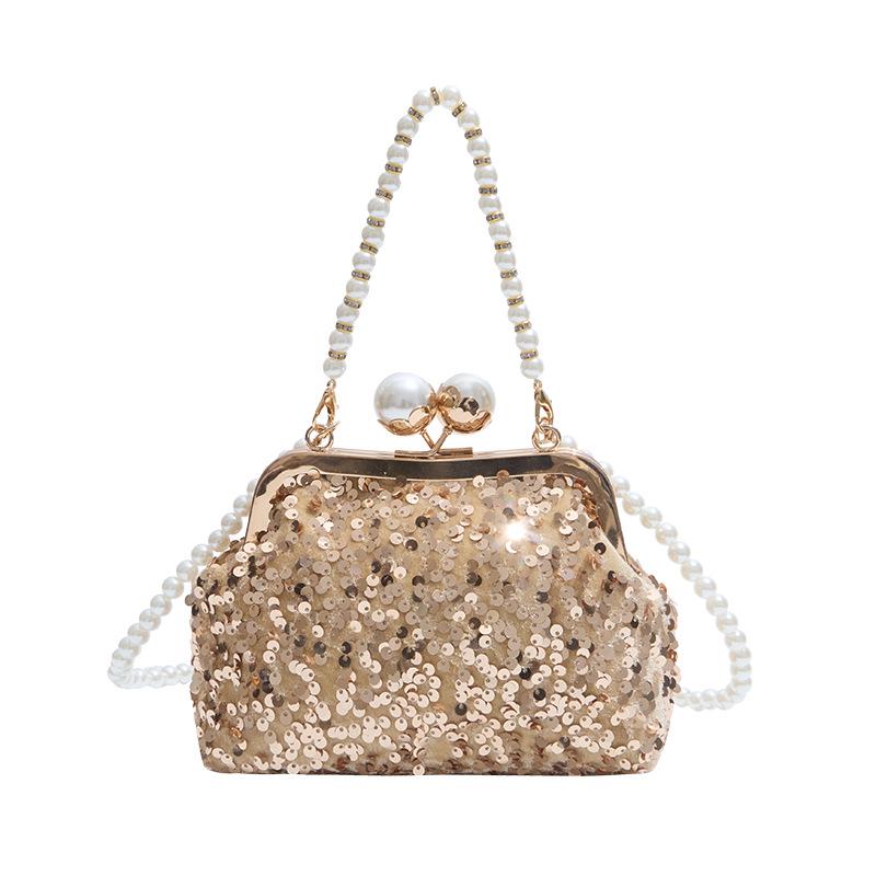 Trendy Beaded Pearl Chain Handbag: Women's Clip-On Crossbody Evening Bag