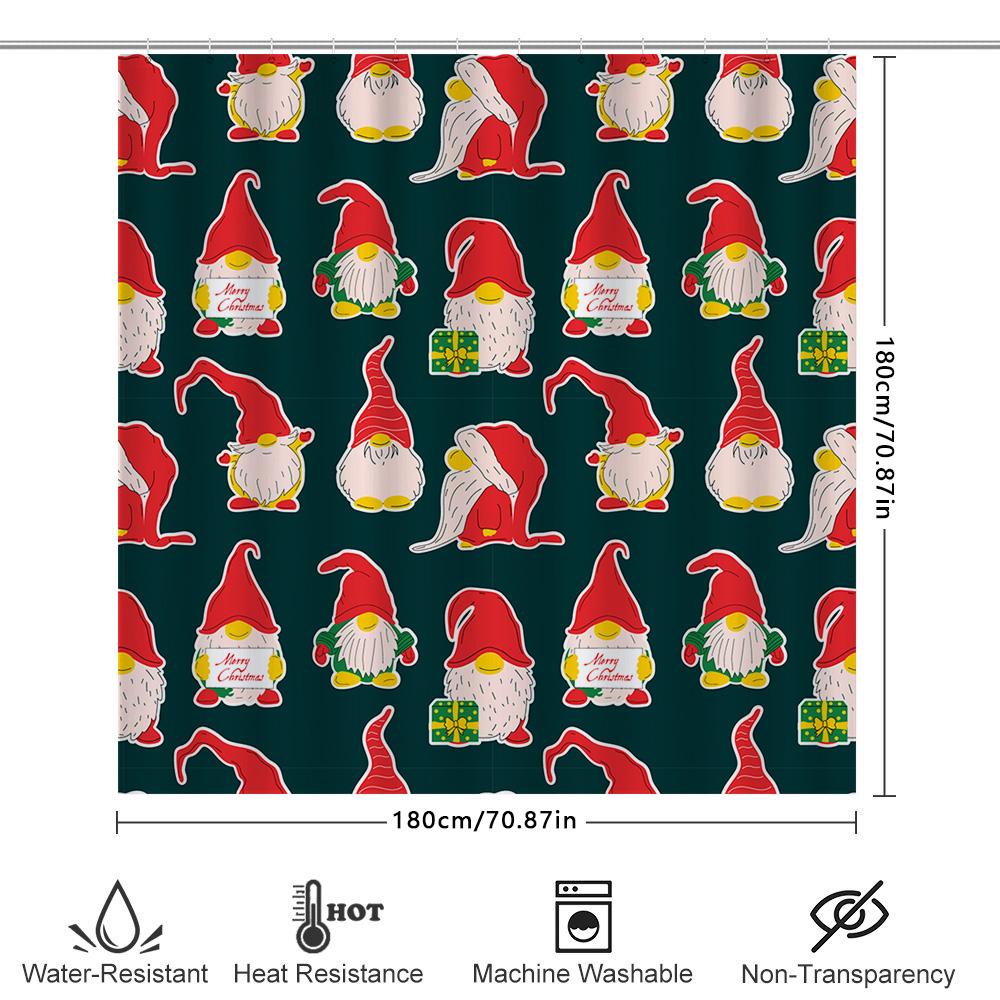 Christmas Gnomes Shower Curtain Green Festive Holiday Decor For Bathroom 3D Printed Waterproof Fabric Bath Shower Cover Set With