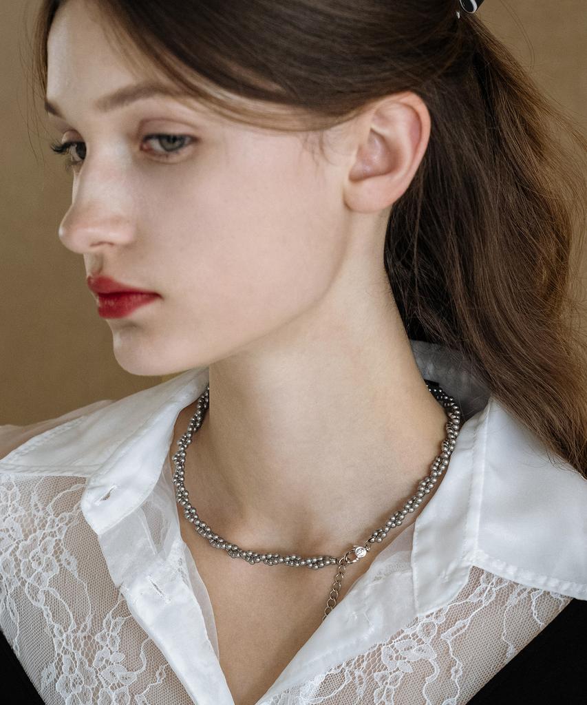 Has En014 Glass Pearl Necklace (Silver)