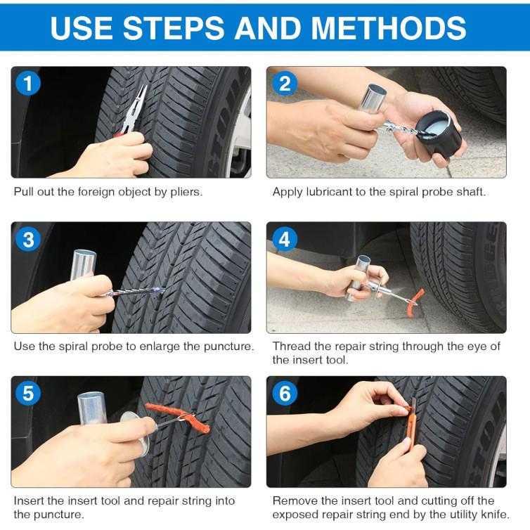 Tire Repair Kit: Quick, Easy, Iron Handle 28pc Vacuum Emergency Set for Home and Outdoor Use.