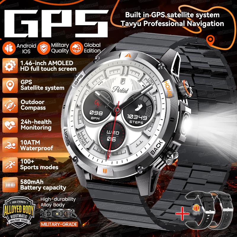 2026 New Adult Outdoor GPS Sport Smart Watch Altimeter Barometer 10ATM Waterproof 580mAh Battery Bluetooth Call Men AMOLED Smartwatch