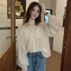 Elegant Loose Floral Sweet Printed Shirt Women Summer Spring O Neck Casual Thin Tops Office Long Sleeve Fashion Blouse Large Size See Through Clothing