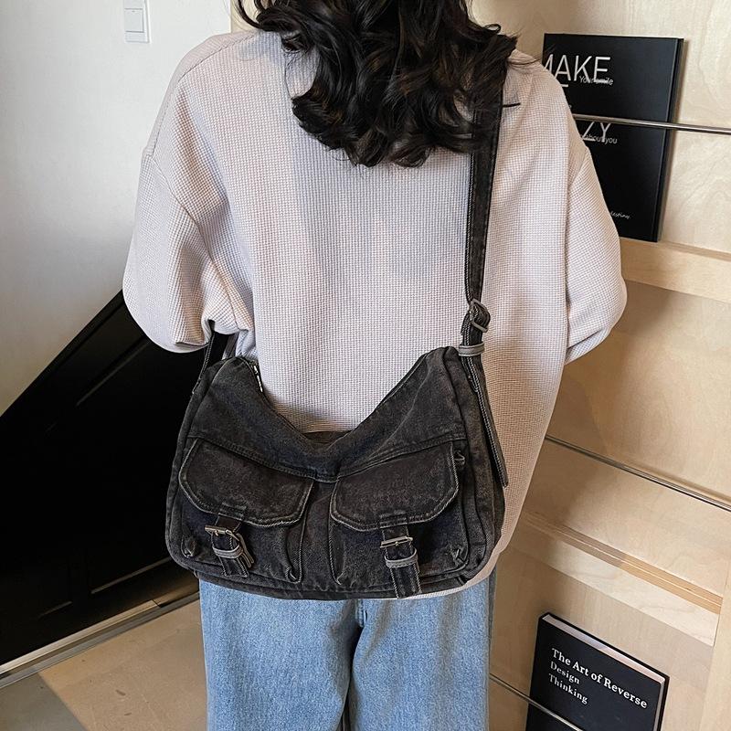 Schoolbag Women's Dark Blue New Denim Tote Simple Satchel Spring And Summer Daily Commute Shoulder Messenger Bag