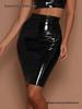 European Style Shiny Leather Hip-Hugging Midi Skirt - Trendy and Waist-Cinching Women’s Fashion Piece