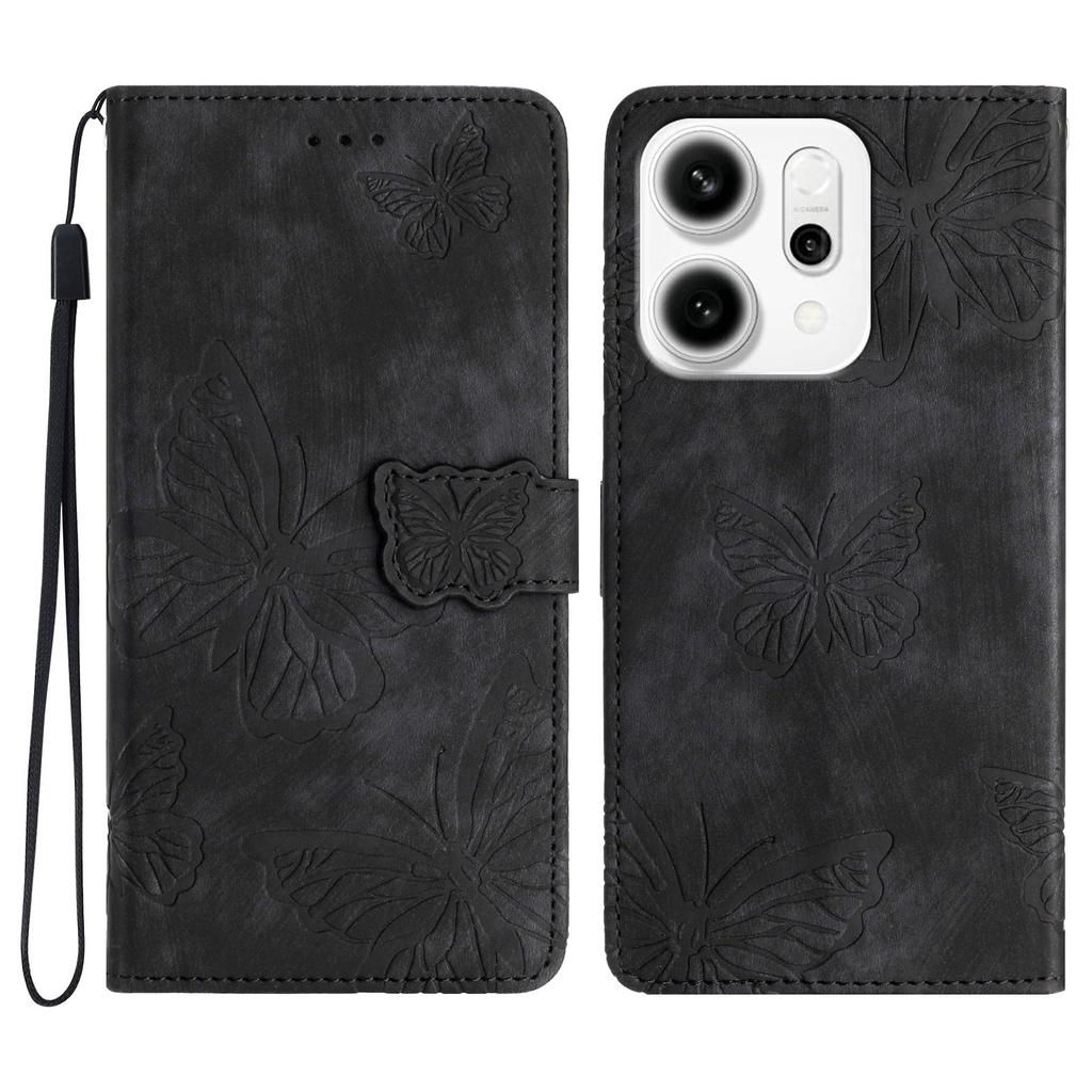 For Oppo Reno14 5G (Global) Case Butterfly Design Flip Wallet Leather Phone Cover Skin-Touch