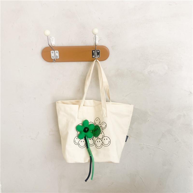 Stylish Canvas Children s Bag With Large Capacity Adorable Smiley Face Print For Kids