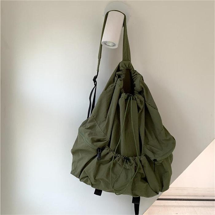 Backpack Women's Lightweight Simple Casual School Bag Large Capacity Drawstring Folded Nylon Backpack Women