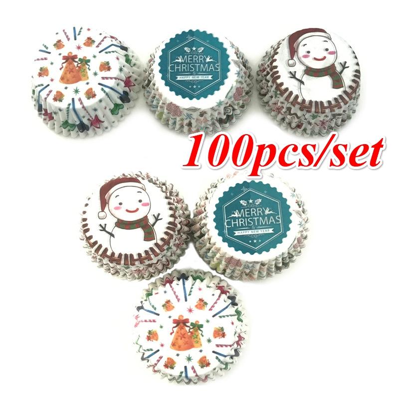 100pcs/set Christmas Birthday Cake Decorating Tools Paper Muffin Cupcake Baking Cups merry christmas
