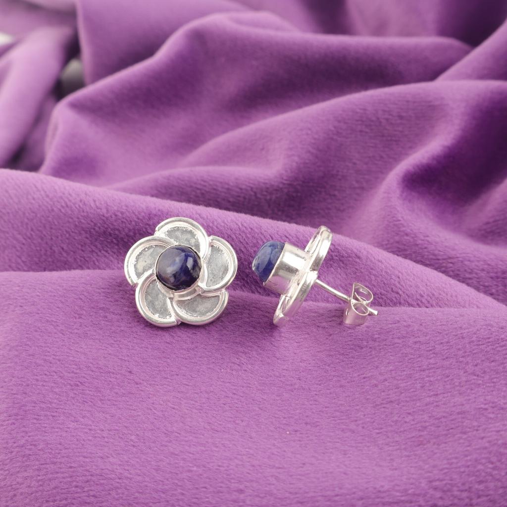 Round Natural Sodalite 925 Sterling Silver Unique New Stud Post Earrings Jewelry EE-157-28