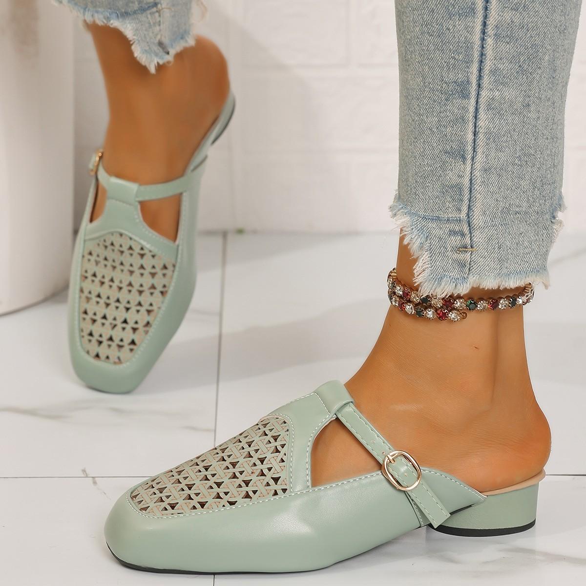 

Модные летние 2025 новые полушлепанцы баотоу, сетчатые, полые, дышащие, удобные, с мягкой подошвой, женские повседневные сандалии 35 светло-синий