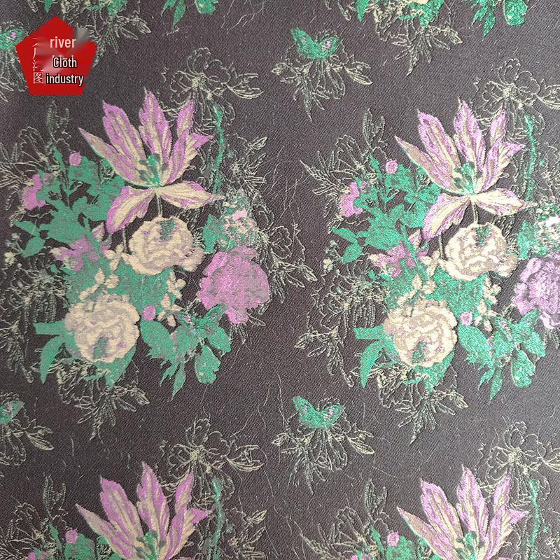 Chinese National Style Floral Jacquard Fabric Women s Black Purple Gold Vest & Decorative Suitcase Fabric Black Purple Gold Floral - Price per Meter