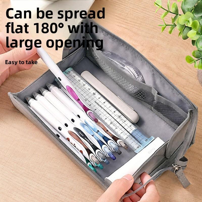 Canvas Large Capacity Pencil Case With Wide Opening For Students And Office Use