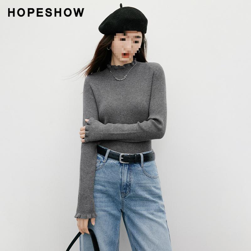 

Women s Red Sleeve Wool Knit Sweater with Wood Ear Edge - Winter 2025, Lightly Mature Half-High Collar Style XL (130-145 jin) серый/дым