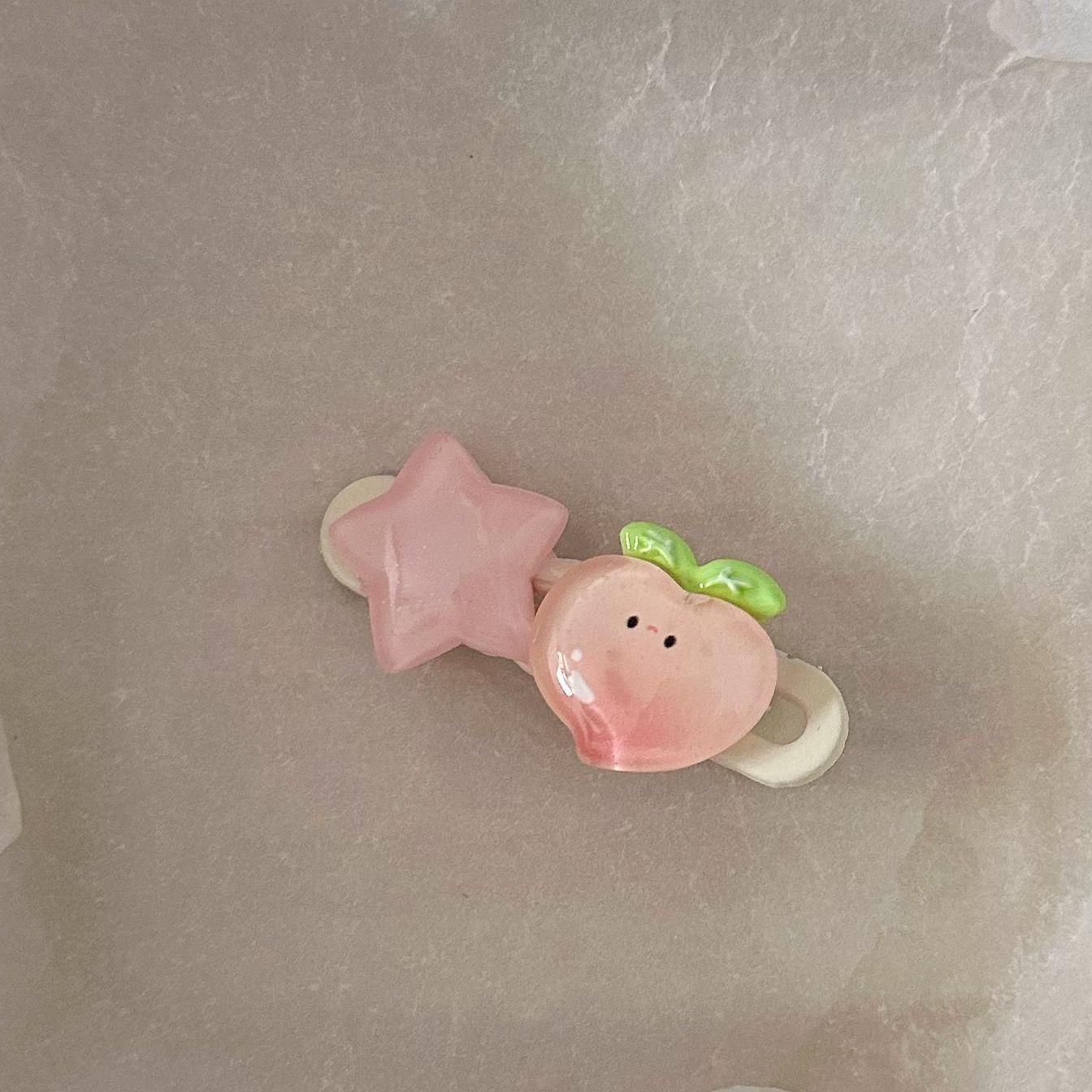 Cute Peach Girl Hairpin Women s Sweet Strawberry Star Hairpin Side Bangs Duckbill Hairpin Hair Accessory Peach 1 pcs