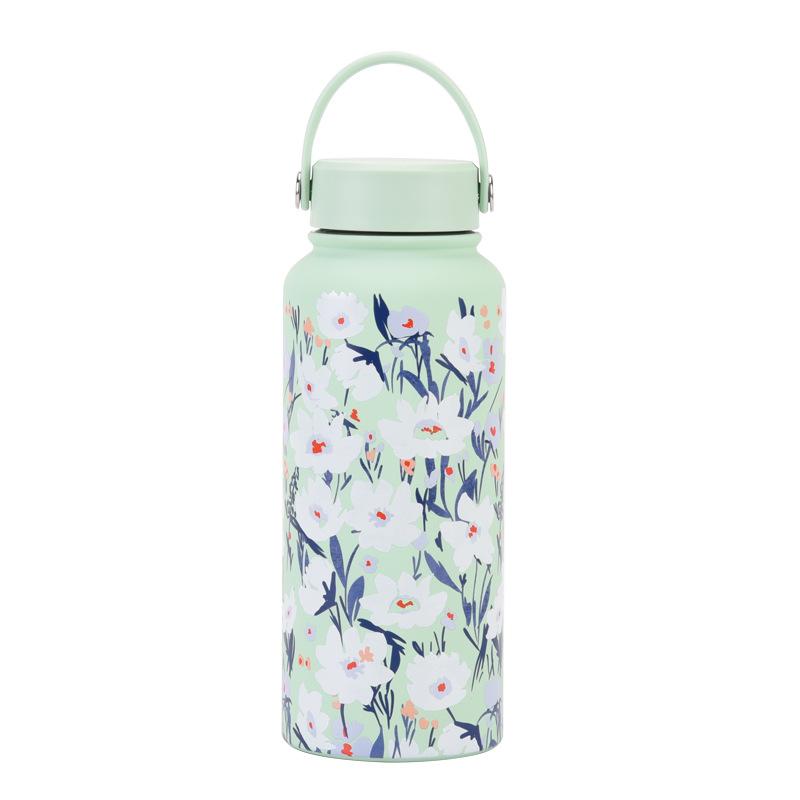 1L Thermos Cup Large Capacity Wide Mouth Portable Vacuum Sports Kettle Outdoor Printing Water Cup Female