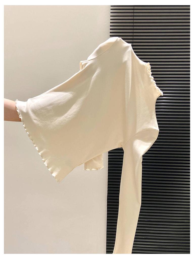 Women's Polka Dot Ruffle T-Shirt: Warm Long Sleeve, Half-High Collar Base Layer for Autumn/Winter