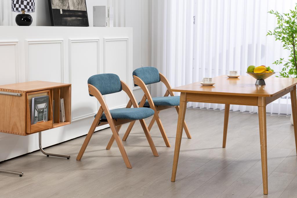 HOMEFUN Sedie Pieghevoli con Sedili Imbottiti, Set di 2 Sedie da Pranzo Impilabili in Legno, Copertura Rimovibile, Cucina Ufficio Matrimonio Festa Picnic, Blu
