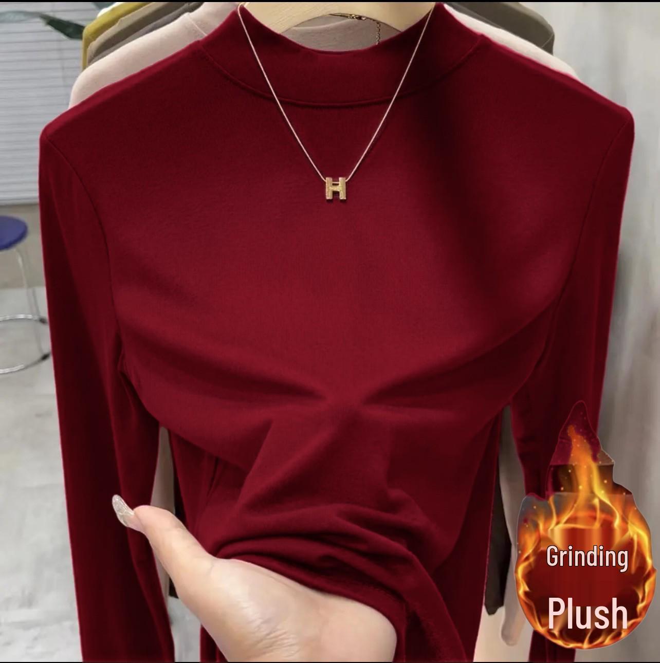 

Women s 2025 Autumn/Winter Brushed Stand-Up Collar Slimming T-Shirt M