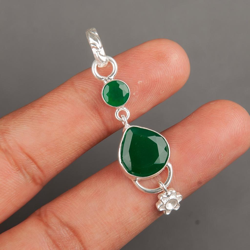 Green Onyx Gemstone 925 Sterling Silver Jewelry Handmade Pendant 2.00" For Gift PP-5-17