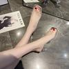 Fairy Style Temperament Transparent High Heel One-word Drag Girl 2025 New Summer Out Wearing Crystal Thick Heel High Heels Tide