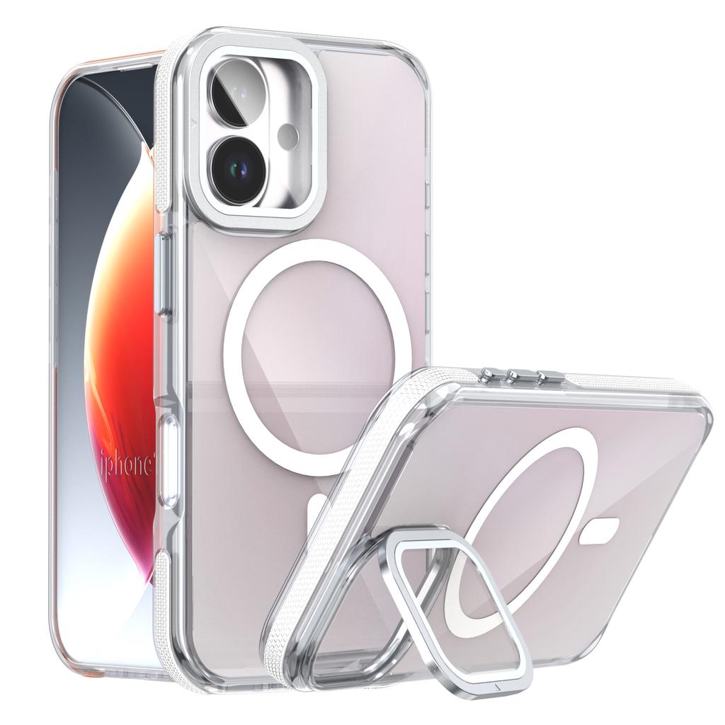 For iPhone 17 Magnetic Case TPU Acrylic Phone Back Cover with Lens Film and Kickstand