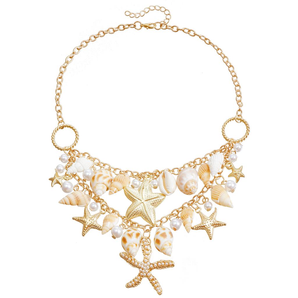 Bohemian Summer Beach Shell Waist Chain Seaside Travel Imitation Pearl Starfish Conch Pendant Body Chain