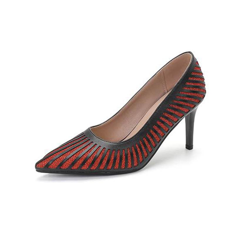 

Krazing Pot Polyurethane Thin High Heels Spring Summer Size 43 Size 42 Striped Patterns Women Pointed Toe Shallow Pumps 34 красный