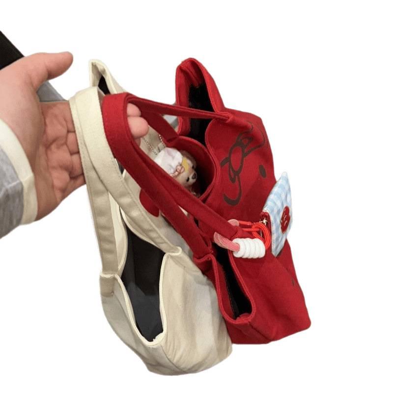 Large Capacity Canvas Tote Bag - Cute Student Crossbody Shoulder Handbag for Commuting