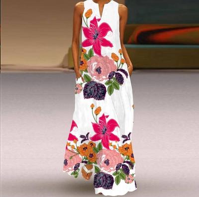 Women's A-line Dress Maxi Long Sleeveless Spring Return To Earth Print Autumn and Winter V-neck Retro Style Elegant