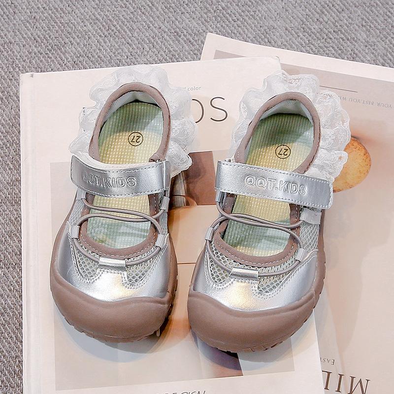 

Girls Princess Shoes Lace Sweet Kids Casual Shoes Hook&loop Toes Capped 2025 New Children Flat Shoes Mesh Breathable Soft Sole 26 серебряный