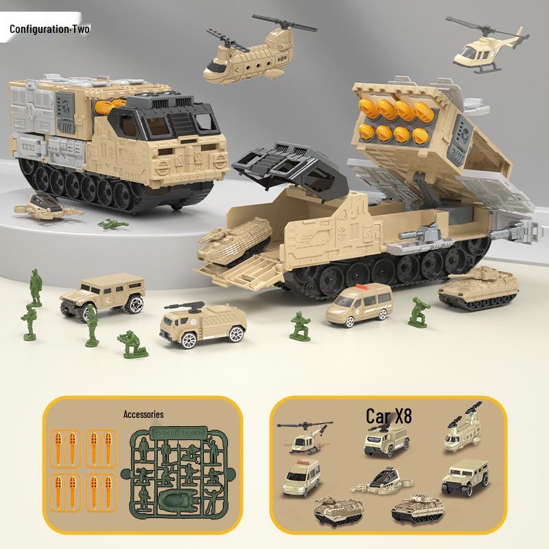 Children's Military Model Rocket Launcher Vehicle with Storable Sliding Base - Boys Gift for Ages 3-6