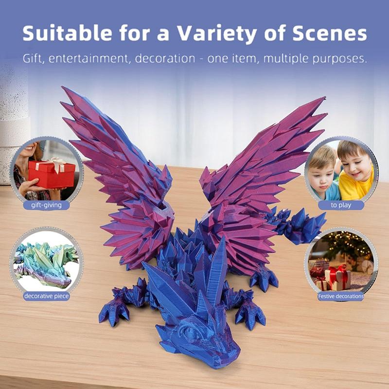 3D Printed Crystal Flying Dragon Movable Wing Toy Landscape Decoration