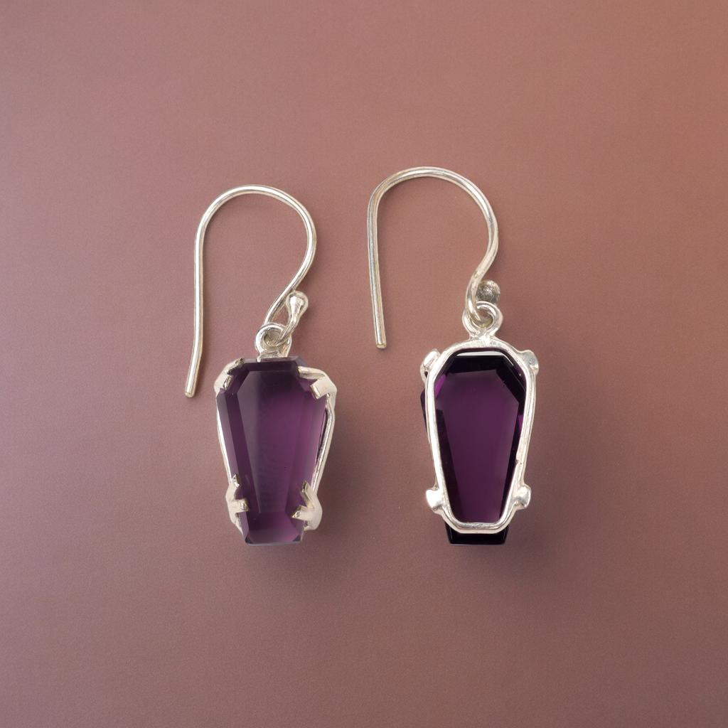 Amethyst Gemstone 925 Sterling Silver Jewelry Handmade Drop/Dangle Earrings1.45" EE-129-11