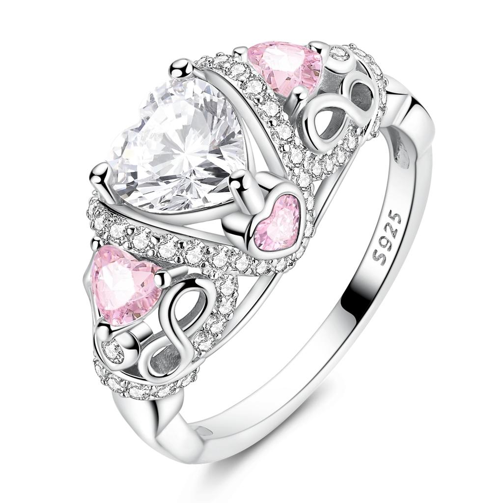 Women's 925 Sterling Silver Cocktail Ring, Set with Zircon Heart-shaped Wedding Jewelry 2025
