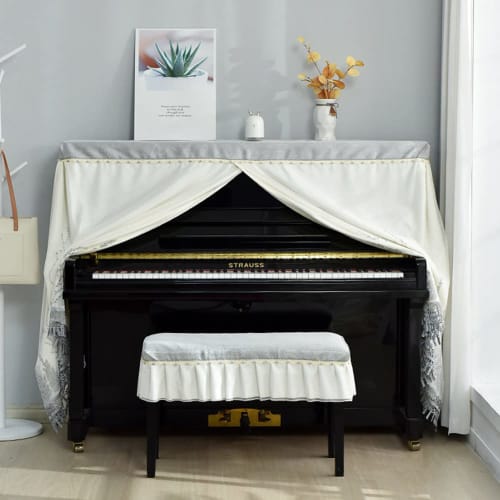 Upright Piano Cover, Top Cover for Standard Upright Pianos, Digital Pianos, Full Cover, Stylish, Simple, Nordic Lace Design, Elegant, Dustproof Cover