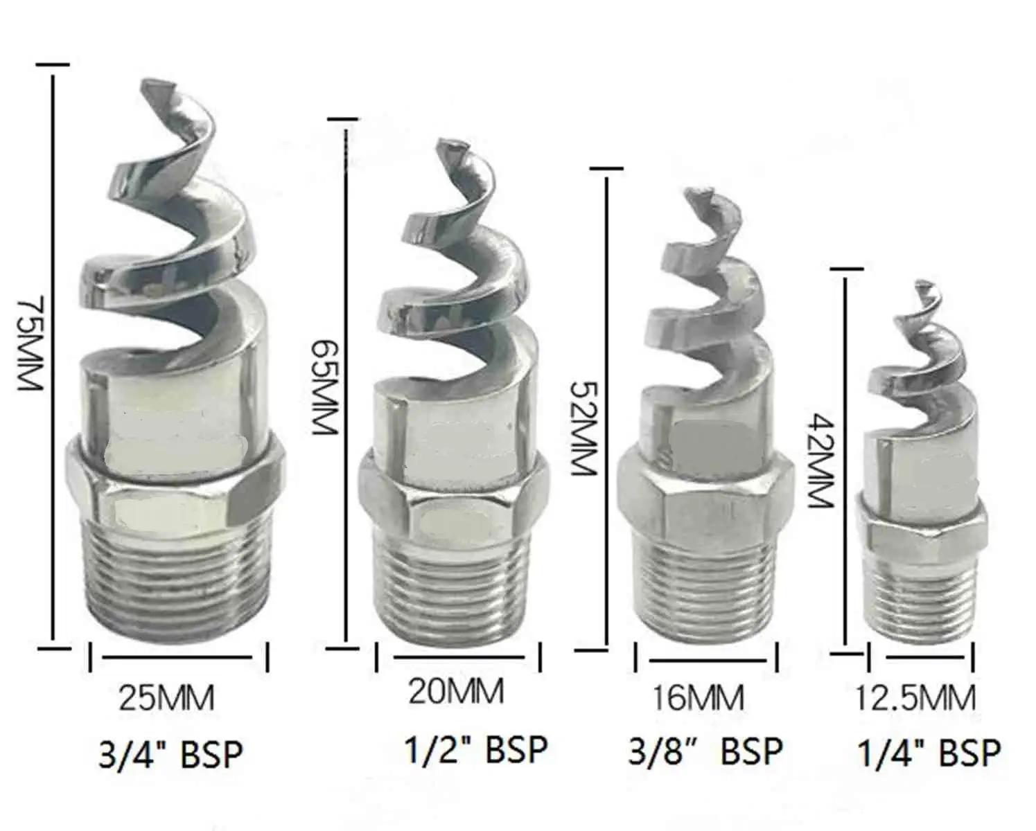 

1/4 3/8 1/2 3/4 1 BSP 316L Stainless Steel Spiral Cone Atomizing Spray Nozzle Dedusting 1/4