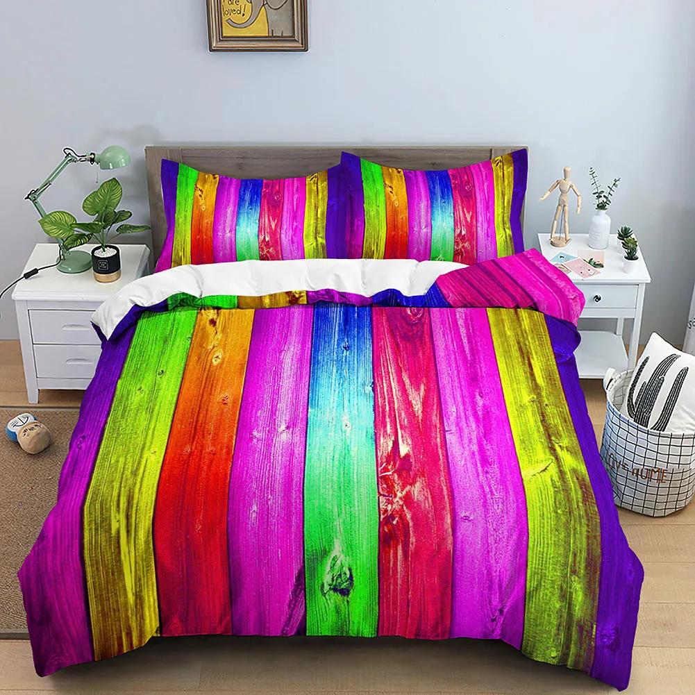 Geometric Duvet Cover Set Queen Size Abstract Art Rainbow Glass Bedding Set Colorful Polyester Quilt Cover Pillowcase for Kids
