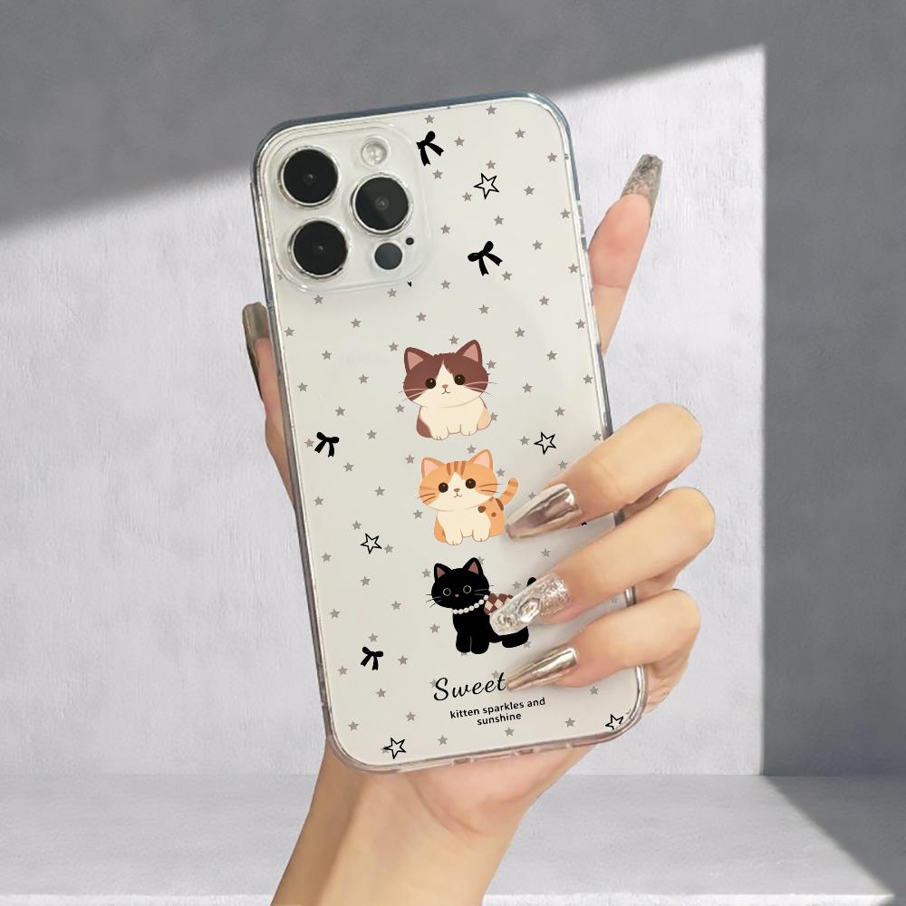 Cat Star TPU transparent phone case suitable for iPhone 17 16 15 14 13 12 11 Pro/Max/Plus anti drop and shockproof back cover