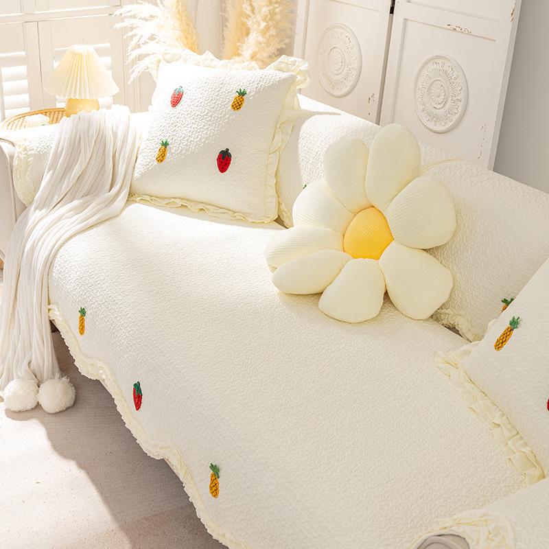 

Корейская пасторальная подушка для дивана из чистого хлопка розового цвета, всесезонный нескользящий зимний чехол для дивана с тканевым полотенцем 70*70