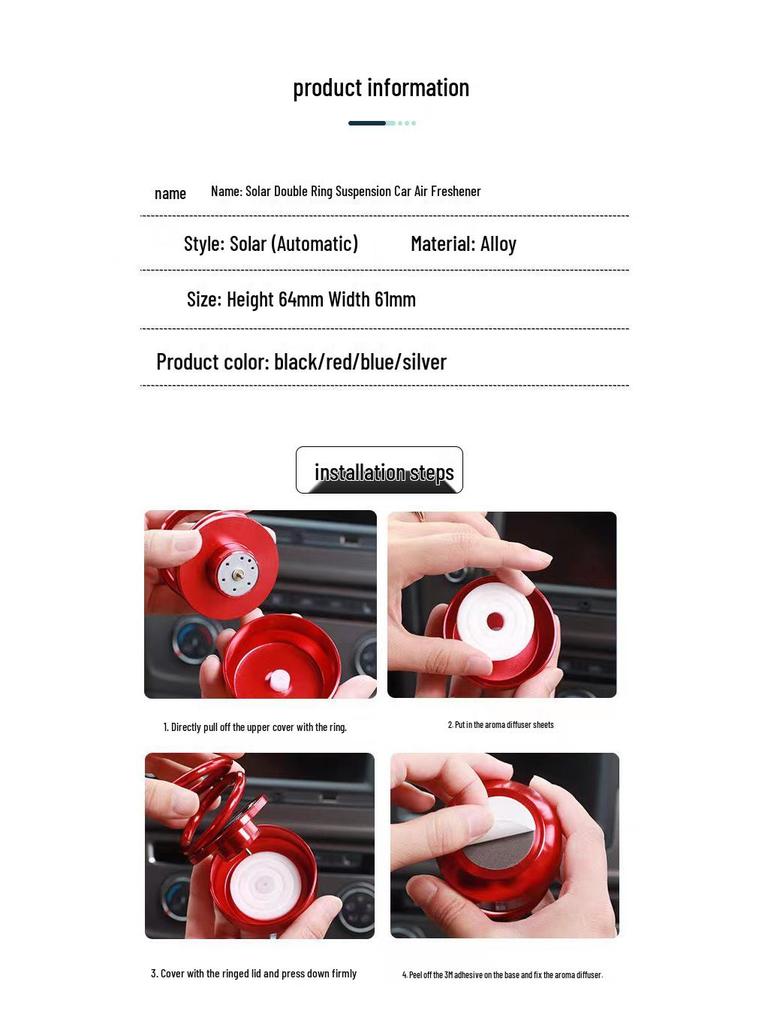 Dual-Ring Solar Car Aromatherapy Spinner Ornament