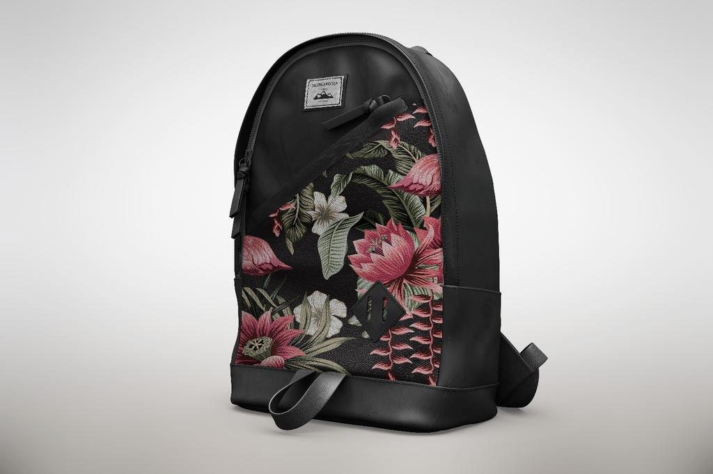 Outdoor Dekostoffe Oxford - Motiv Rosa Flamingo Auf Schwarzem