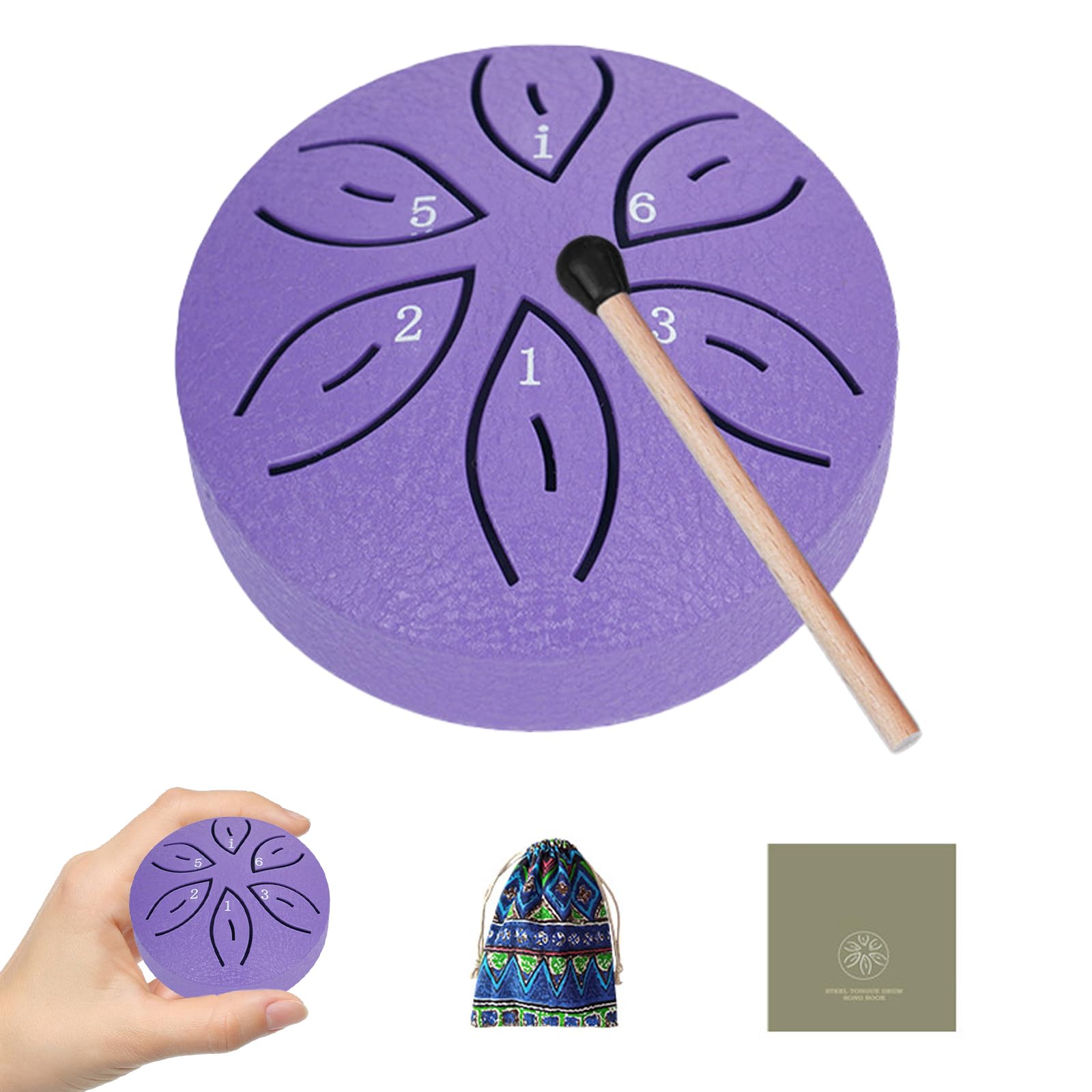 

TING SING Дождевой барабан, 3 дюйма, 6 нот, с тканевой сумкой, доступен в 4 цветах, музыка, медитация, для взрослых и детей, фиолетовый