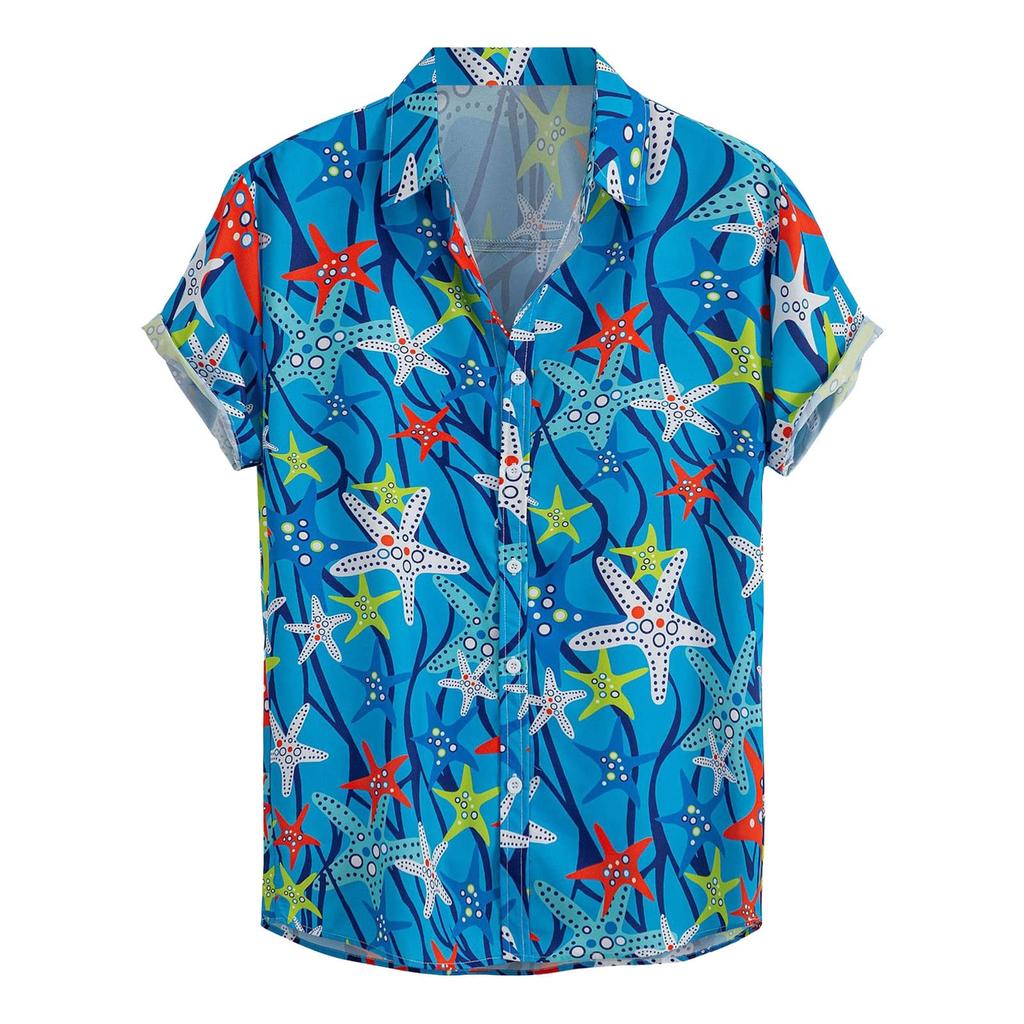 Men's Hawaiian Shirts Summer Casual Hawaiian Vacation Printed Button Lapel Short Sleeve Shirts Men's Short Sleeve Shirts