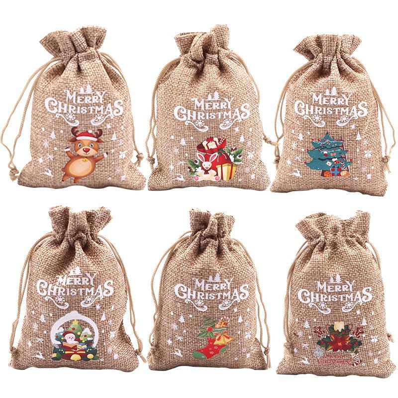 Weihnachts-Jutebeutel mit Kordelzug für kleine Geschenke, Süßigkeiten & Äpfel