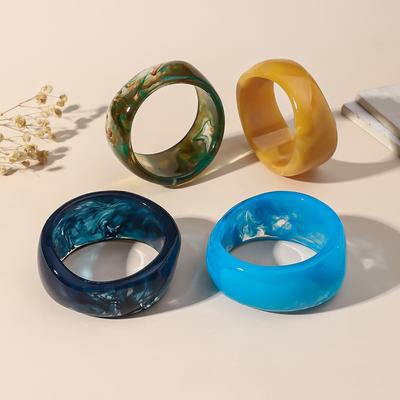 4 Colors Vintage Punk Geometric Irregular Resin Wide Bangles Fashion Semi-Transparent Bracelet Bangle For Women Girls Jewelry