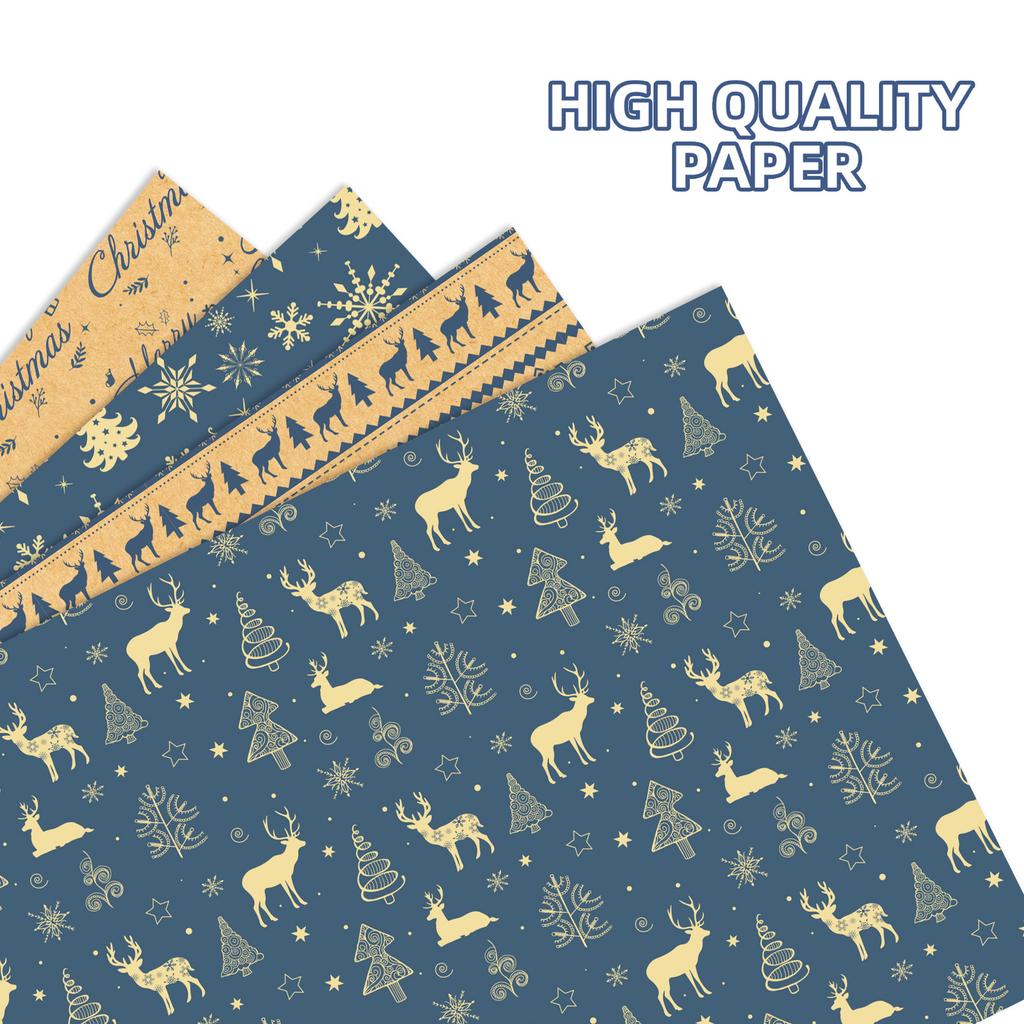 Festival Decorative Paper Seasonal Kraft Paper Sheets Christmas Wrapping Paper Christmas Reindeer Gift Wrap For Parties Presents