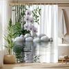 Zen-Orchidee & Bambus-Druck Duschvorhang mit weißen Kieselsteinen - Reflektierendes Polyestergewebe, Inklusive 12 Haken, Maschinenwaschbar,